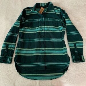 Women’s Medium DULUTH Heritage Weight Flannel Long Heavy Teal Striped Shirt NWT